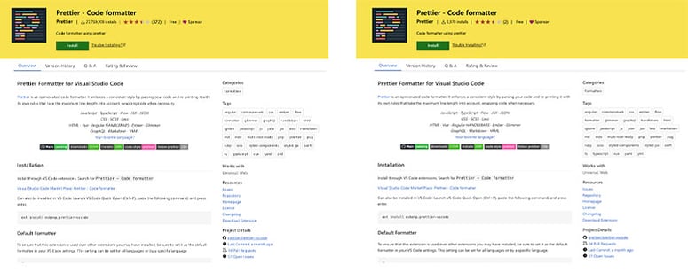 Legitimate versus masquerading extension landing page