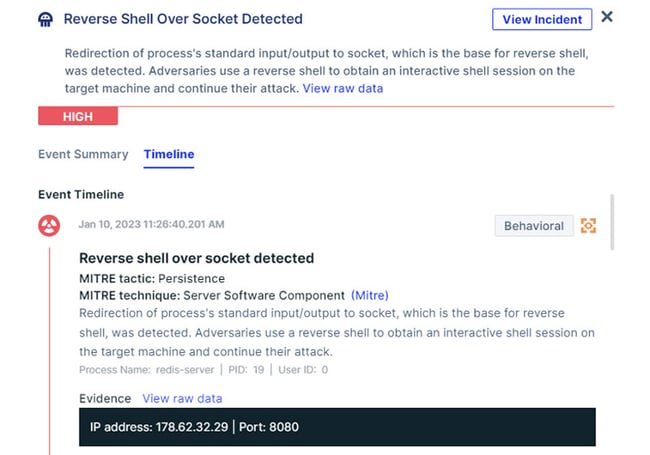 The reverse shell over socket, which is created by the HeadCrab malware