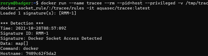 Tracee alert: Docker socket access detection