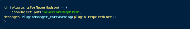 Code of the Jenkins Server shwoing error message embeded with the requireCore of the plugin